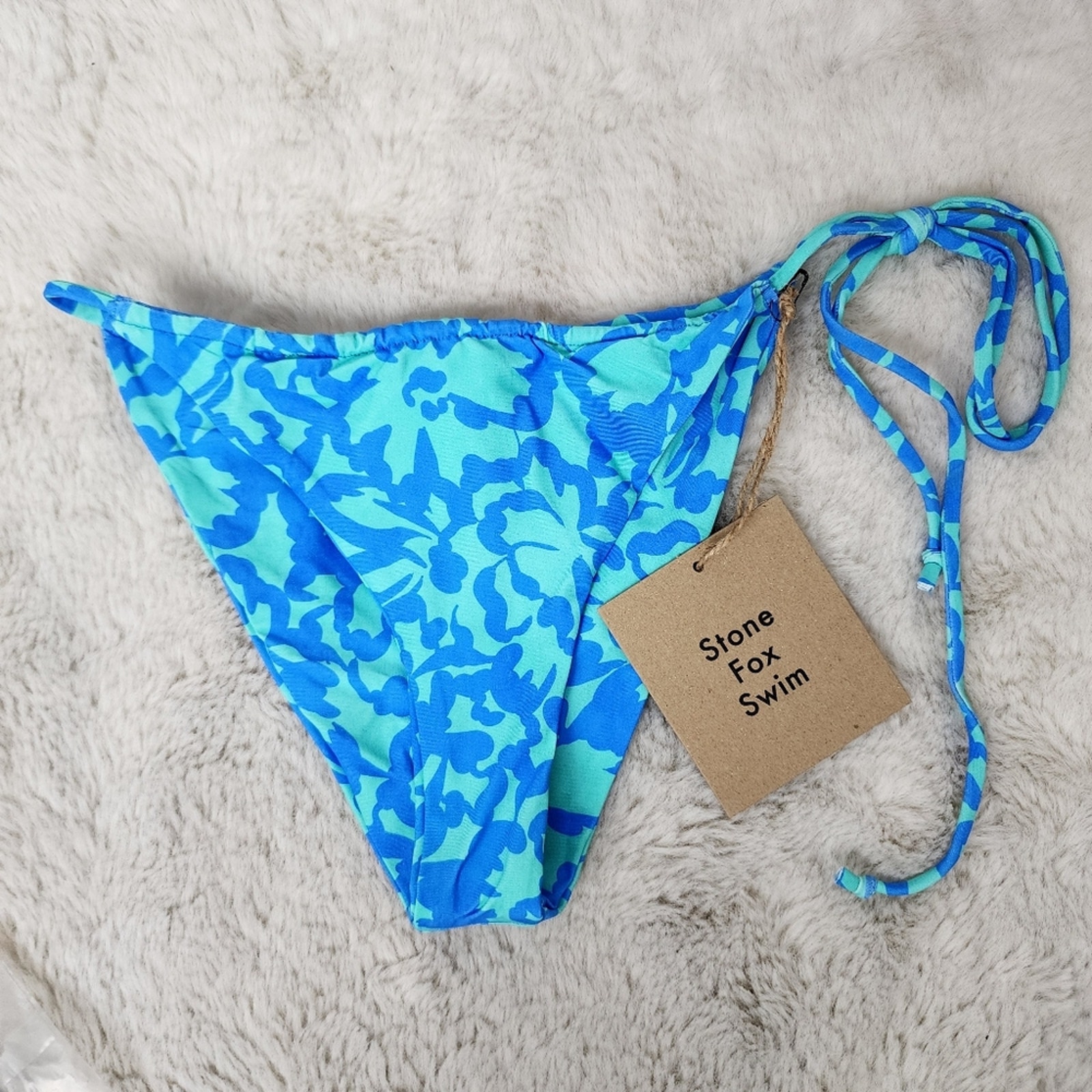 New Stone Fox Swim River String Bikini Swim Bottom In Ocean Bloom Small